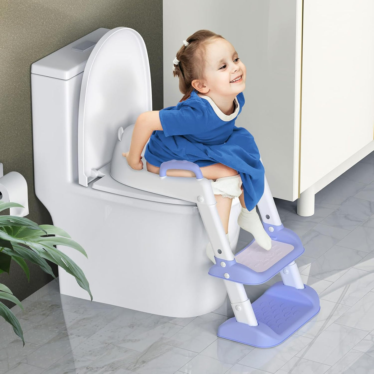 Potty Training Seat with Step Stool Ladder & Safety Handles,Grey
