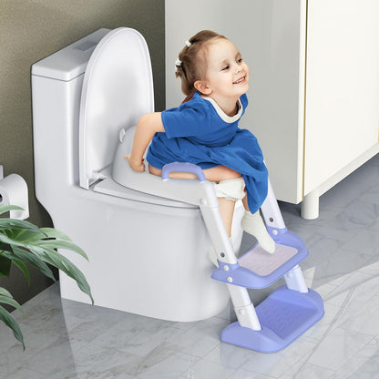 Potty Training Seat with Step Stool Ladder & Safety Handles,Grey