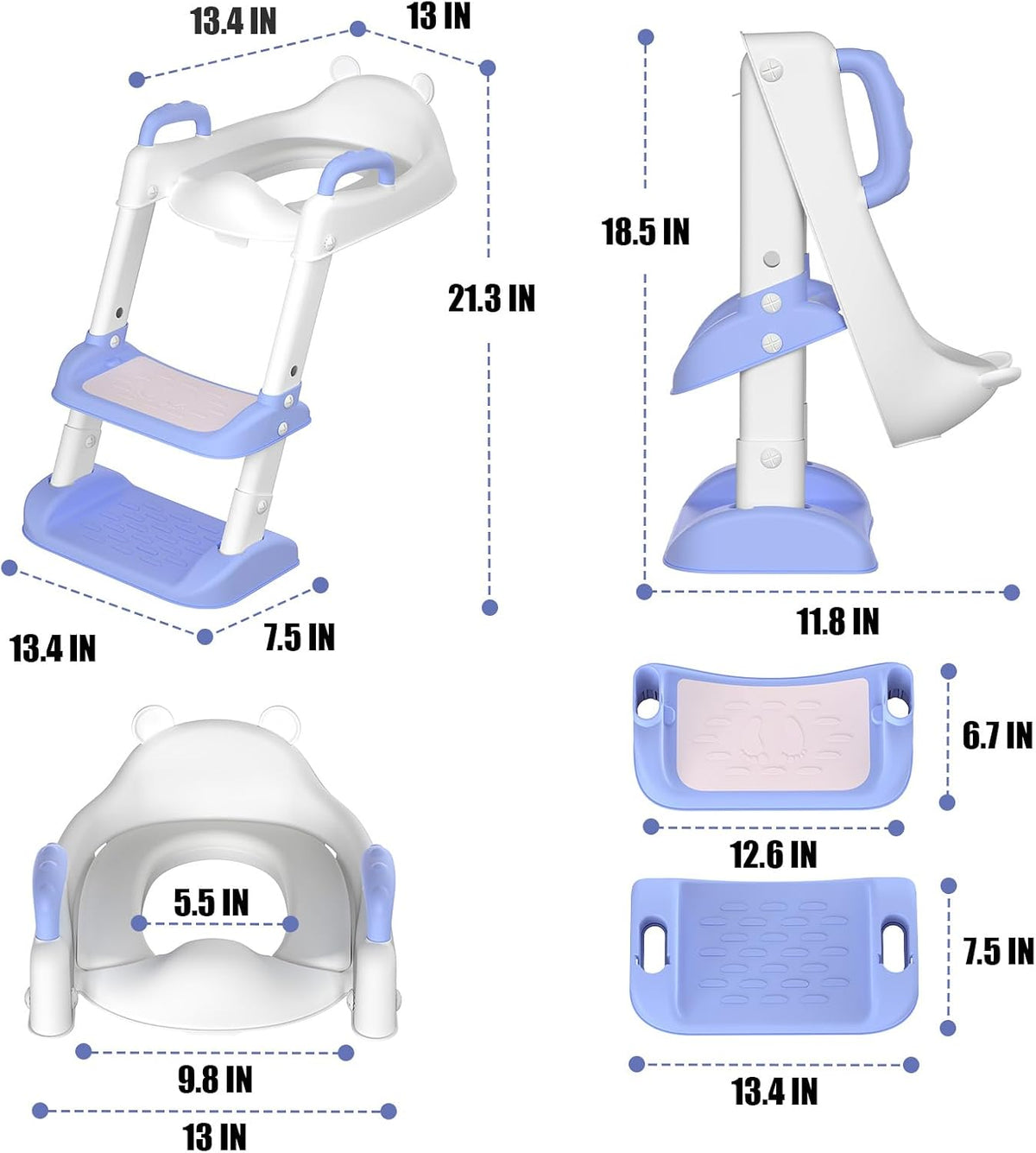 Potty Training Seat with Step Stool Ladder & Safety Handles,Grey
