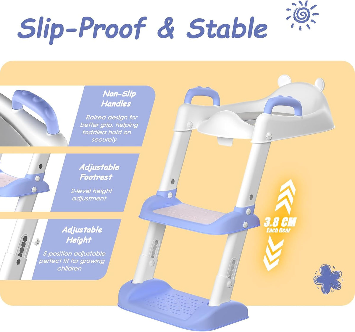 Potty Training Seat with Step Stool Ladder & Safety Handles,Grey