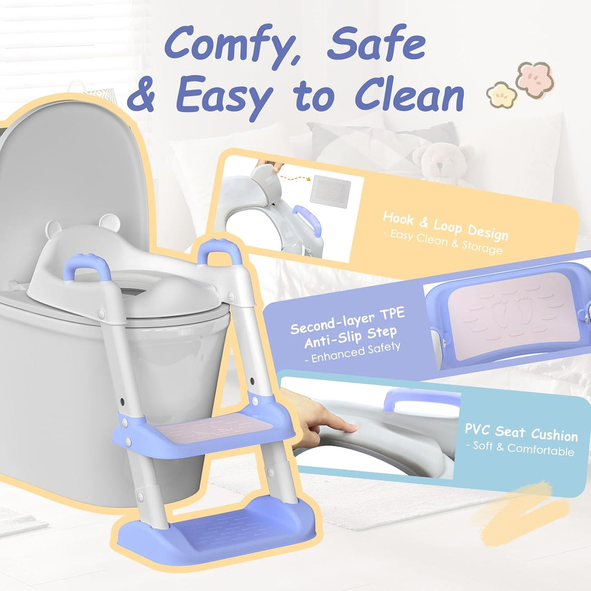 Potty Training Seat with Step Stool Ladder & Safety Handles,Grey
