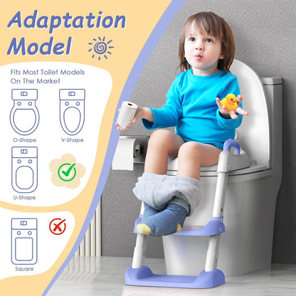 Potty Training Seat with Step Stool Ladder & Safety Handles,Grey