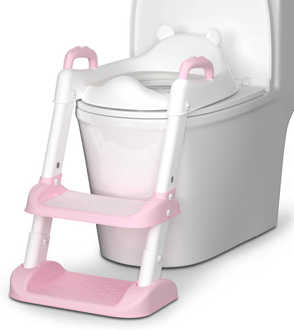 Potty Training Seat with Step Stool Ladder & Safety Handles,Grey