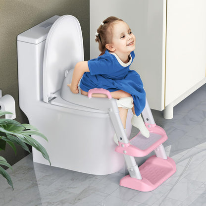 Potty Training Seat with Step Stool Ladder & Safety Handles,Grey