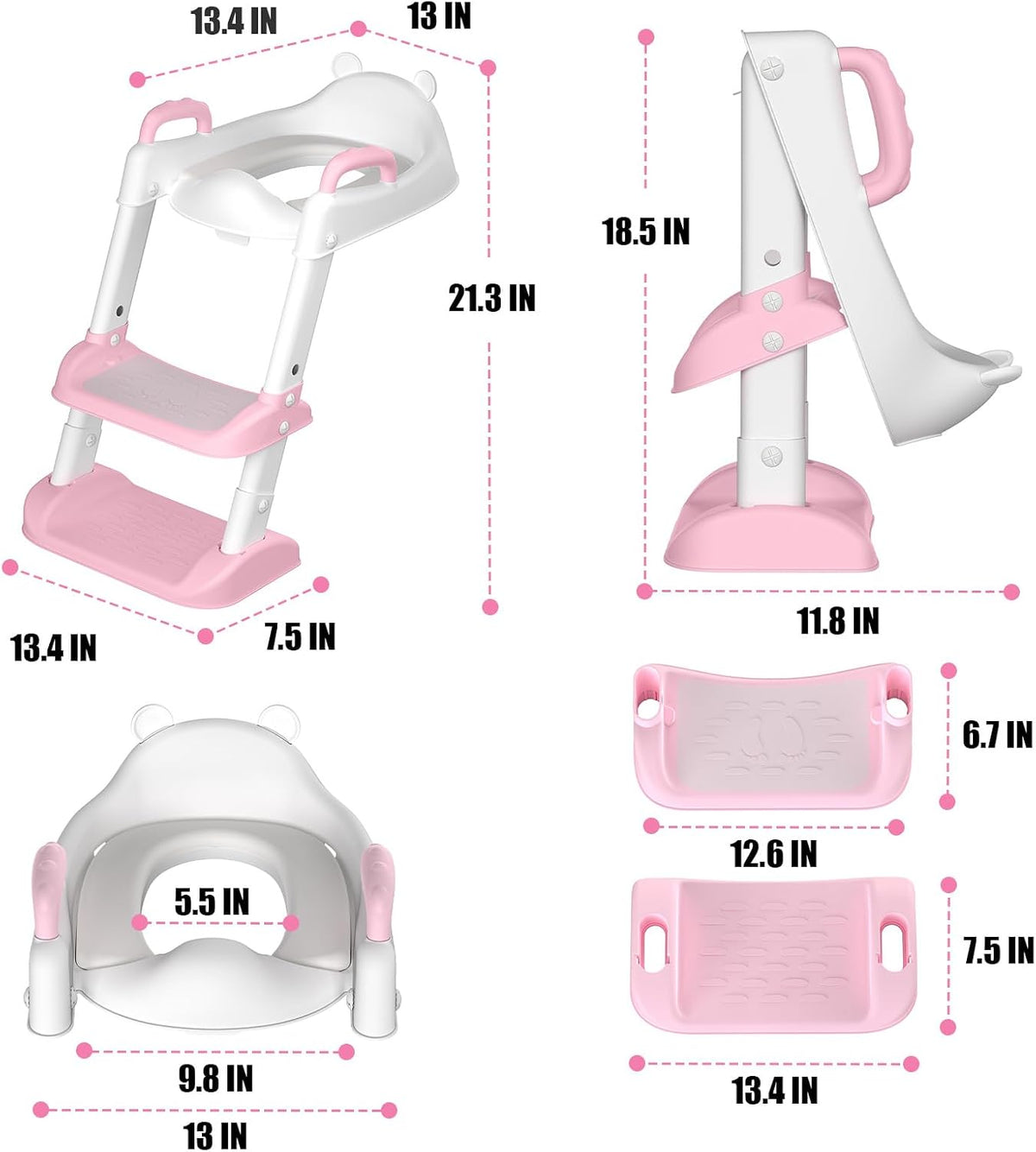 Potty Training Seat with Step Stool Ladder & Safety Handles,Grey