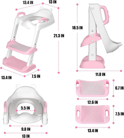 Potty Training Seat with Step Stool Ladder & Safety Handles,Grey