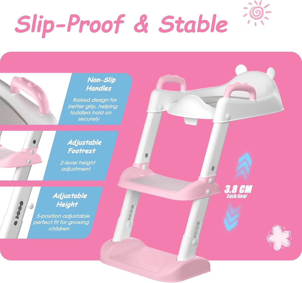 Potty Training Seat with Step Stool Ladder & Safety Handles,Grey