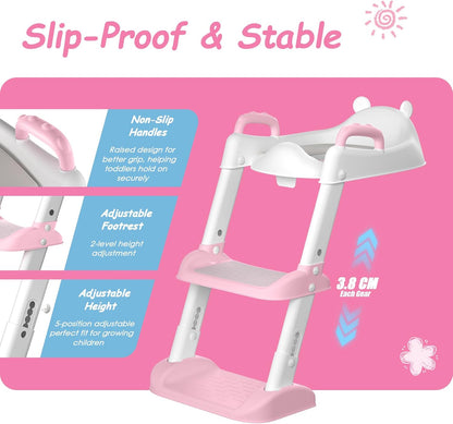 Potty Training Seat with Step Stool Ladder & Safety Handles,Grey