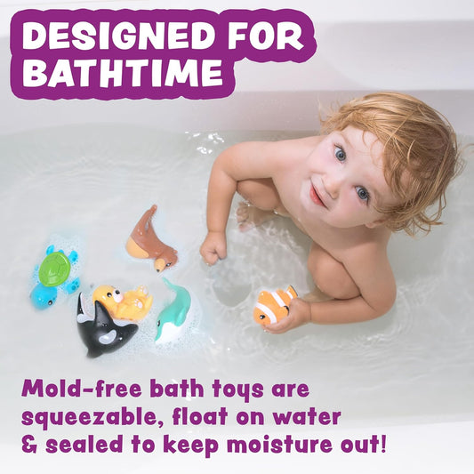 ® Marine™ Mold Free Bath Toys, 6 Pack | Sealed, No Hole Bath Toys Design Keeps Moisture Out | Soft, Squeezable & Float on Water | Easy-Grip Baby & Toddler Bath Toy Set | Great Baby Pool Toys