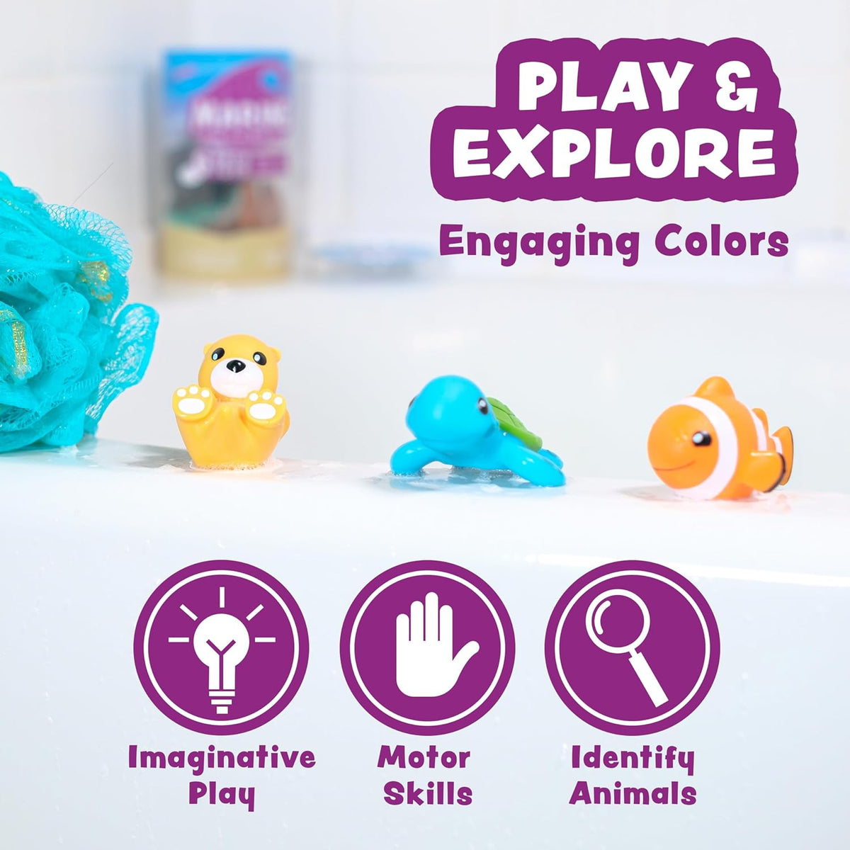 ® Marine™ Mold Free Bath Toys, 6 Pack | Sealed, No Hole Bath Toys Design Keeps Moisture Out | Soft, Squeezable & Float on Water | Easy-Grip Baby & Toddler Bath Toy Set | Great Baby Pool Toys