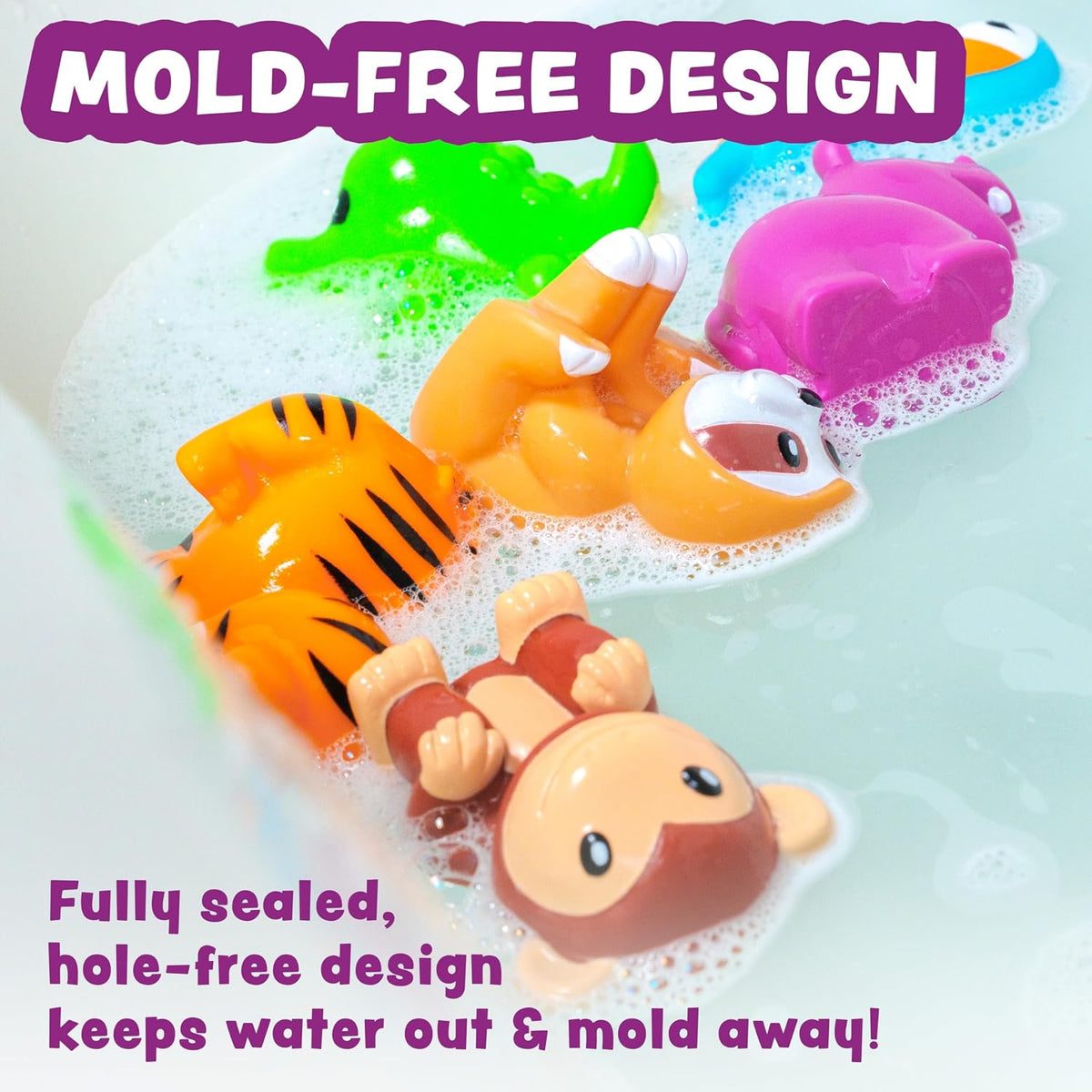 ® Marine™ Mold Free Bath Toys, 6 Pack | Sealed, No Hole Bath Toys Design Keeps Moisture Out | Soft, Squeezable & Float on Water | Easy-Grip Baby & Toddler Bath Toy Set | Great Baby Pool Toys