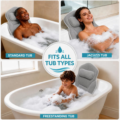 Full Body Bathtub Pillow with Lumbar Support, 5D Air Mesh Bathtub Cushion for Soaking Tub, 168 Suction Cups Full Bath Pillow for Post-Yoga Spa, Deep Relaxation & Romantic Baths