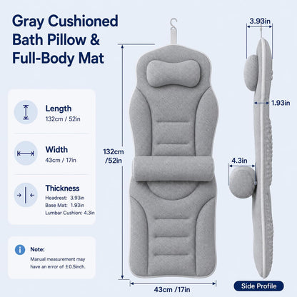 Full Body Bathtub Pillow with Lumbar Support, 5D Air Mesh Bathtub Cushion for Soaking Tub, 168 Suction Cups Full Bath Pillow for Post-Yoga Spa, Deep Relaxation & Romantic Baths