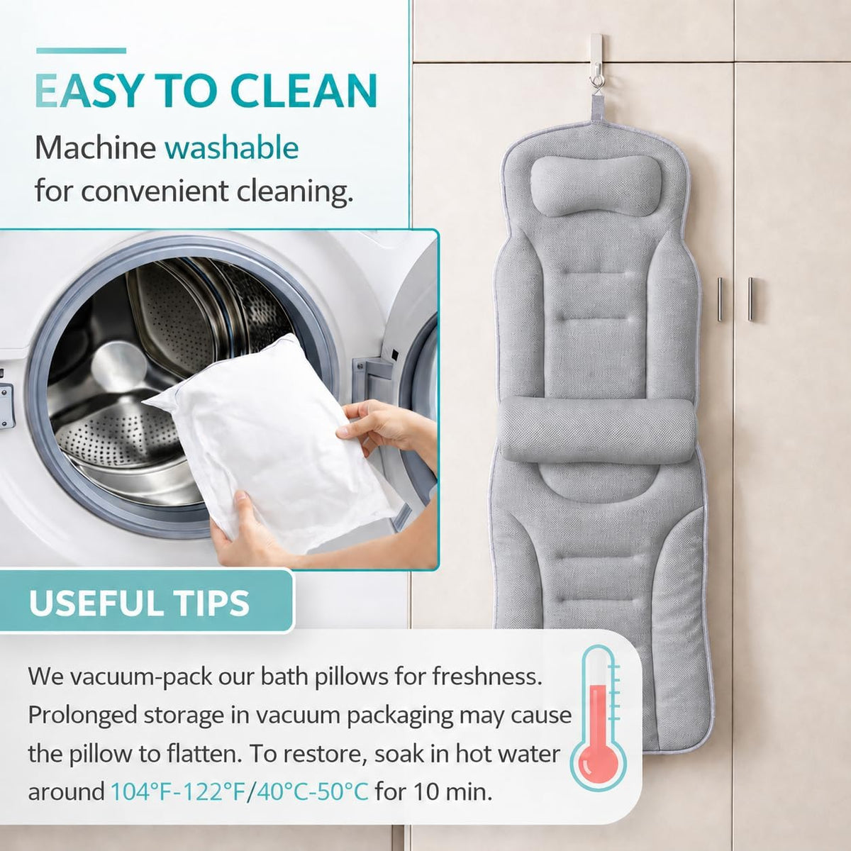 Full Body Bathtub Pillow with Lumbar Support, 5D Air Mesh Bathtub Cushion for Soaking Tub, 168 Suction Cups Full Bath Pillow for Post-Yoga Spa, Deep Relaxation & Romantic Baths