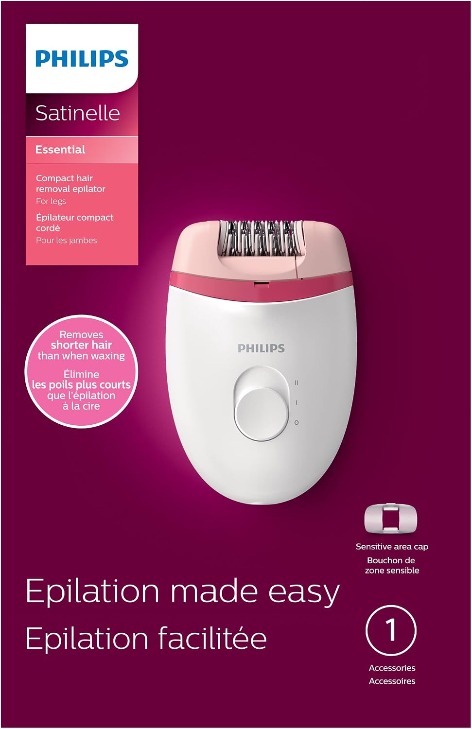 Philips Epilator Series 2000, Corded Epilator for Legs and Body, Hair Removal Device for Women, Model BRE227/00