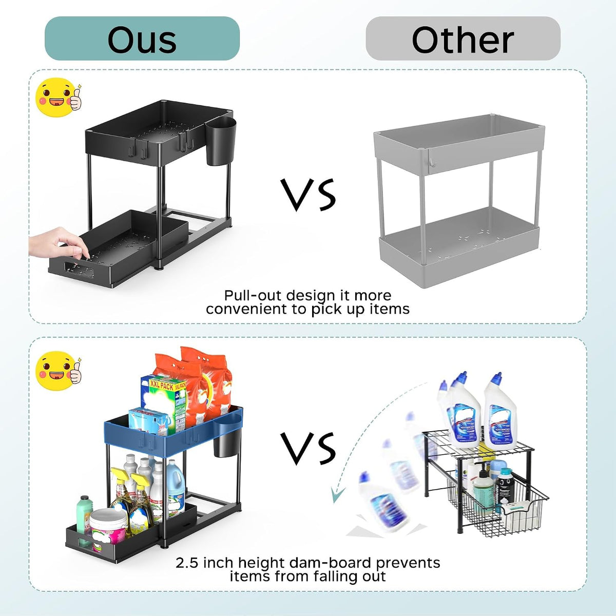 2 Pack Under Sink Organizer with Pull-Out Drawer, Black