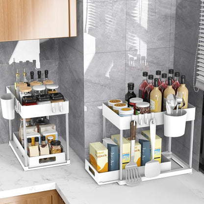 2 Pack Under Sink Organizer with Pull-Out Drawer, Black