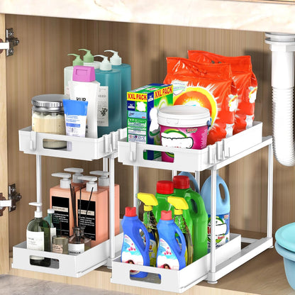 2 Pack Under Sink Organizer with Pull-Out Drawer, Black