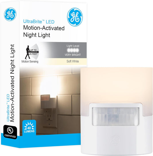 Ultra Brite Motion-Activated LED Light, 40 Lumens, Soft White, Night Light, Energy Efficient, Ideal for Hallway, Stairs, Kitchen, Garage, Utility Room, Laundry Room, White, 12201 | Night Lights Plug Into Wall, Soft White, UL-Certified, Energy Efficient,