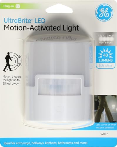 Ultra Brite Motion-Activated LED Light, 40 Lumens, Soft White, Night Light, Energy Efficient, Ideal for Hallway, Stairs, Kitchen, Garage, Utility Room, Laundry Room, White, 12201 | Night Lights Plug Into Wall, Soft White, UL-Certified, Energy Efficient,