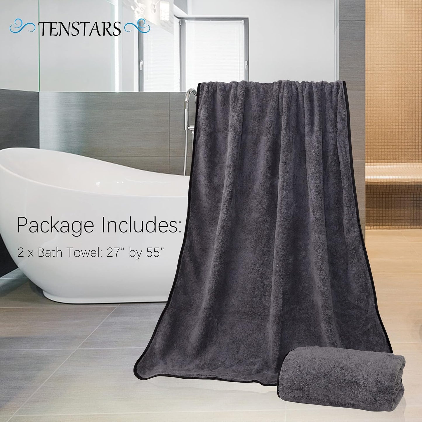 Luxury Silk Hemming Towel Set - Light Thin Quick Drying - 2 Bath Towels 2 Hand Towels 2 Washcloths - Ultra Soft Microfiber, for Bath Fitness, Sports, Yoga, Travel (Dark Grey 6 Pieces)
