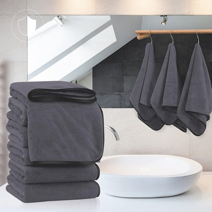 Luxury Silk Hemming Towel Set - Light Thin Quick Drying - 2 Bath Towels 2 Hand Towels 2 Washcloths - Ultra Soft Microfiber, for Bath Fitness, Sports, Yoga, Travel (Dark Grey 6 Pieces)