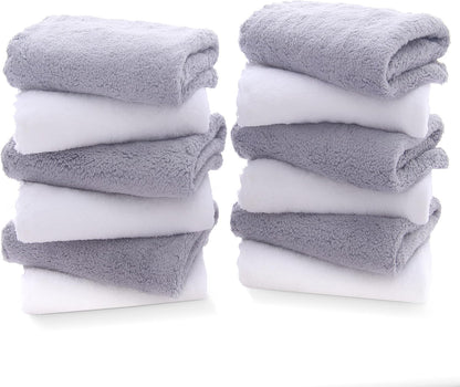 Luxury Silk Hemming Towel Set - Light Thin Quick Drying - 2 Bath Towels 2 Hand Towels 2 Washcloths - Ultra Soft Microfiber, for Bath Fitness, Sports, Yoga, Travel (Dark Grey 6 Pieces)