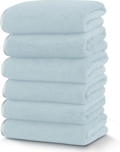 Luxury Silk Hemming Towel Set - Light Thin Quick Drying - 2 Bath Towels 2 Hand Towels 2 Washcloths - Ultra Soft Microfiber, for Bath Fitness, Sports, Yoga, Travel (Dark Grey 6 Pieces)