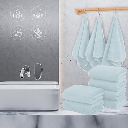 Luxury Silk Hemming Towel Set - Light Thin Quick Drying - 2 Bath Towels 2 Hand Towels 2 Washcloths - Ultra Soft Microfiber, for Bath Fitness, Sports, Yoga, Travel (Dark Grey 6 Pieces)