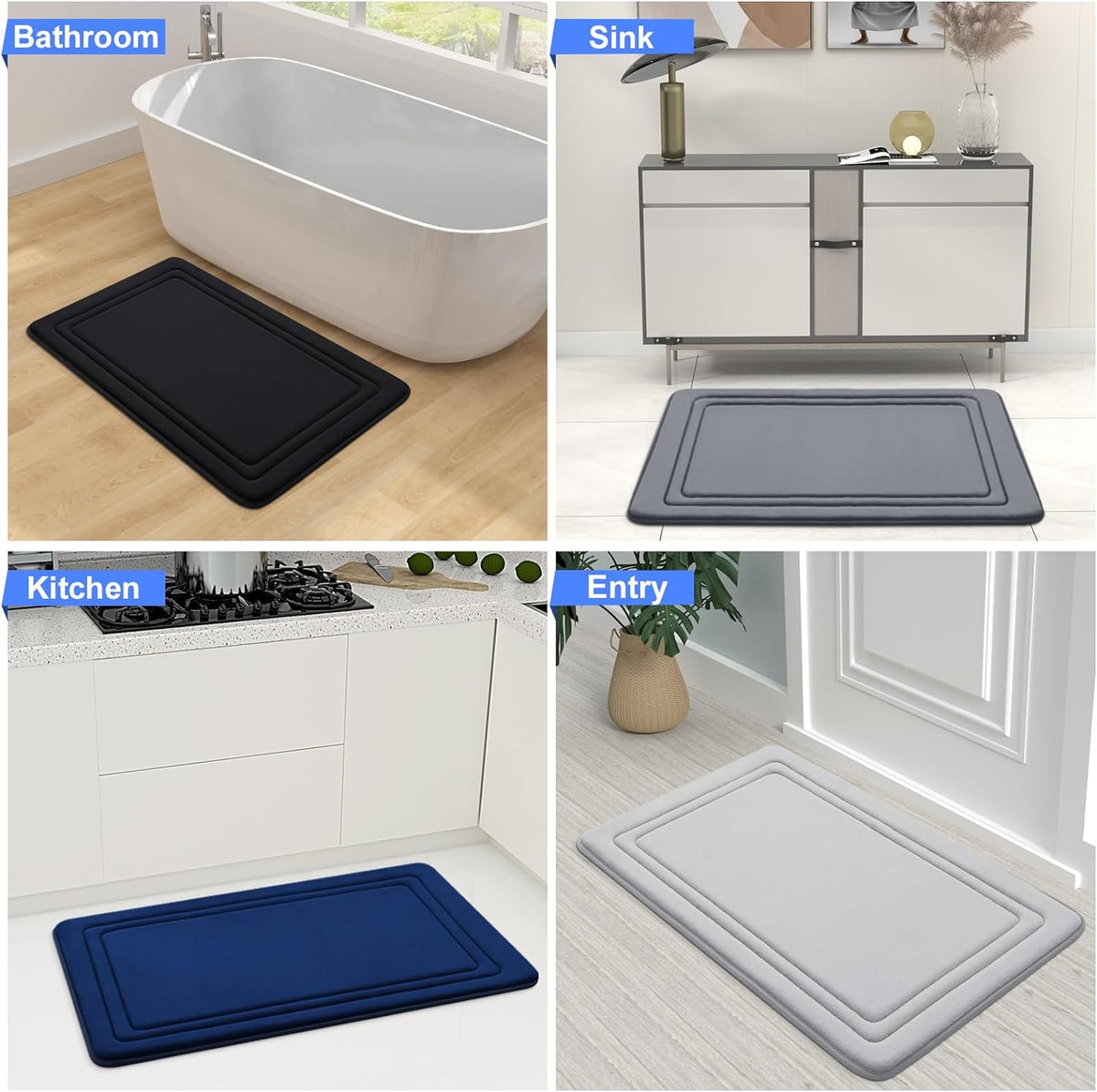 Grandaily Memory Foam Bath Mat Rug 30x20, Ultra Soft, Non-Slip and Absorbent Bathroom Rugs, Machine Wash Dry, Comfortable Bath Carpet for Bathroom Floor, Tub and Shower, Black