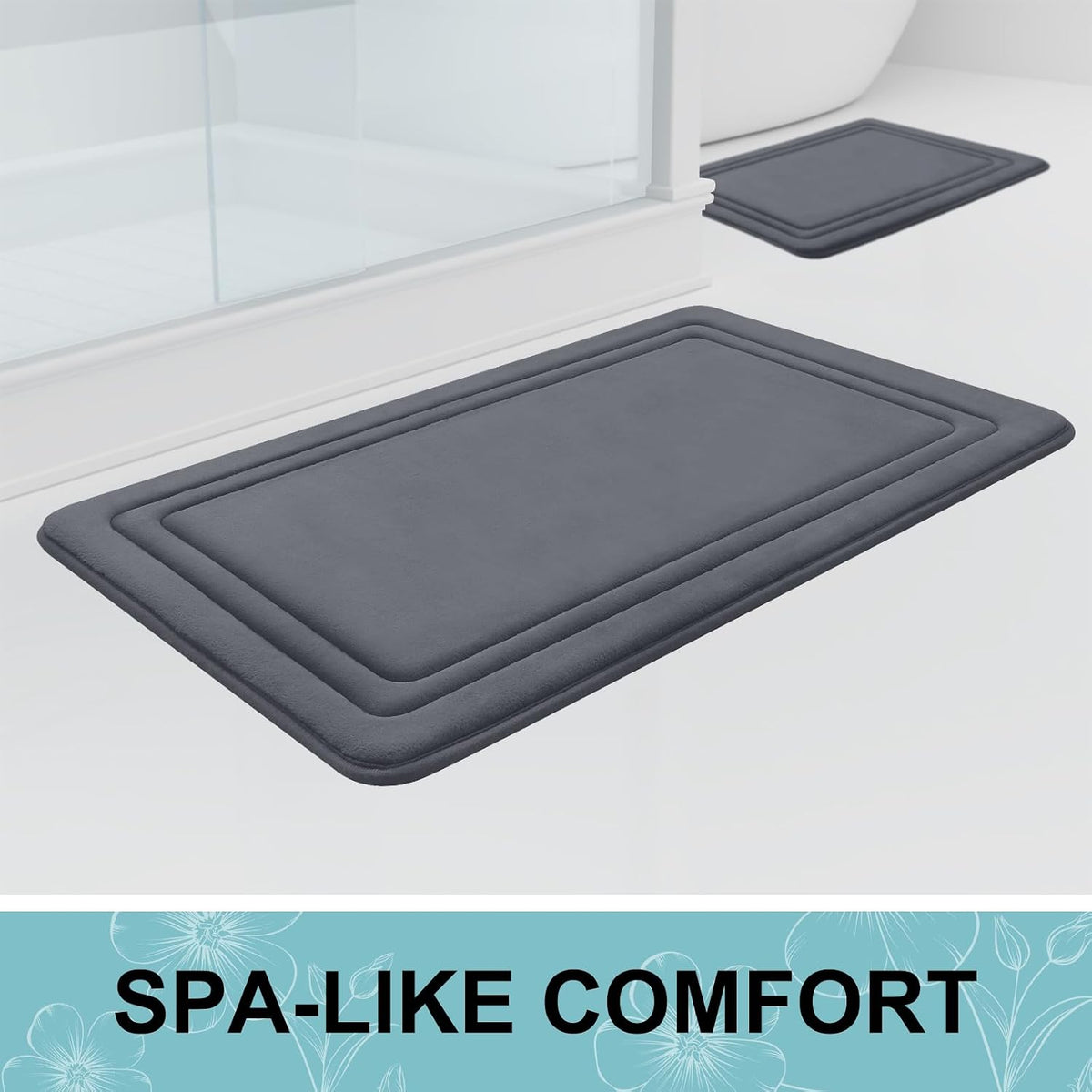 Grandaily Memory Foam Bath Mat Rug 30x20, Ultra Soft, Non-Slip and Absorbent Bathroom Rugs, Machine Wash Dry, Comfortable Bath Carpet for Bathroom Floor, Tub and Shower, Black