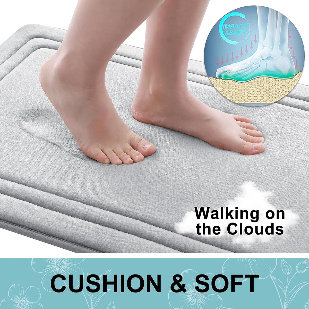 Grandaily Memory Foam Bath Mat Rug 30x20, Ultra Soft, Non-Slip and Absorbent Bathroom Rugs, Machine Wash Dry, Comfortable Bath Carpet for Bathroom Floor, Tub and Shower, Black
