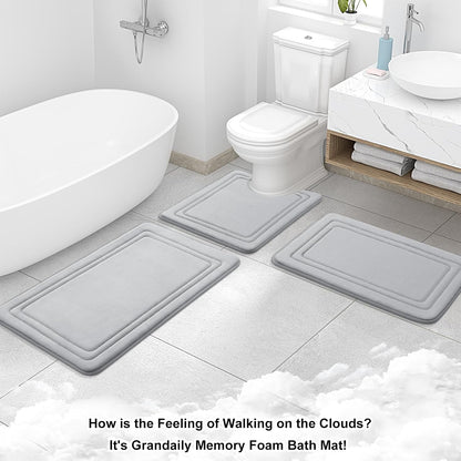 Grandaily Memory Foam Bath Mat Rug 30x20, Ultra Soft, Non-Slip and Absorbent Bathroom Rugs, Machine Wash Dry, Comfortable Bath Carpet for Bathroom Floor, Tub and Shower, Black