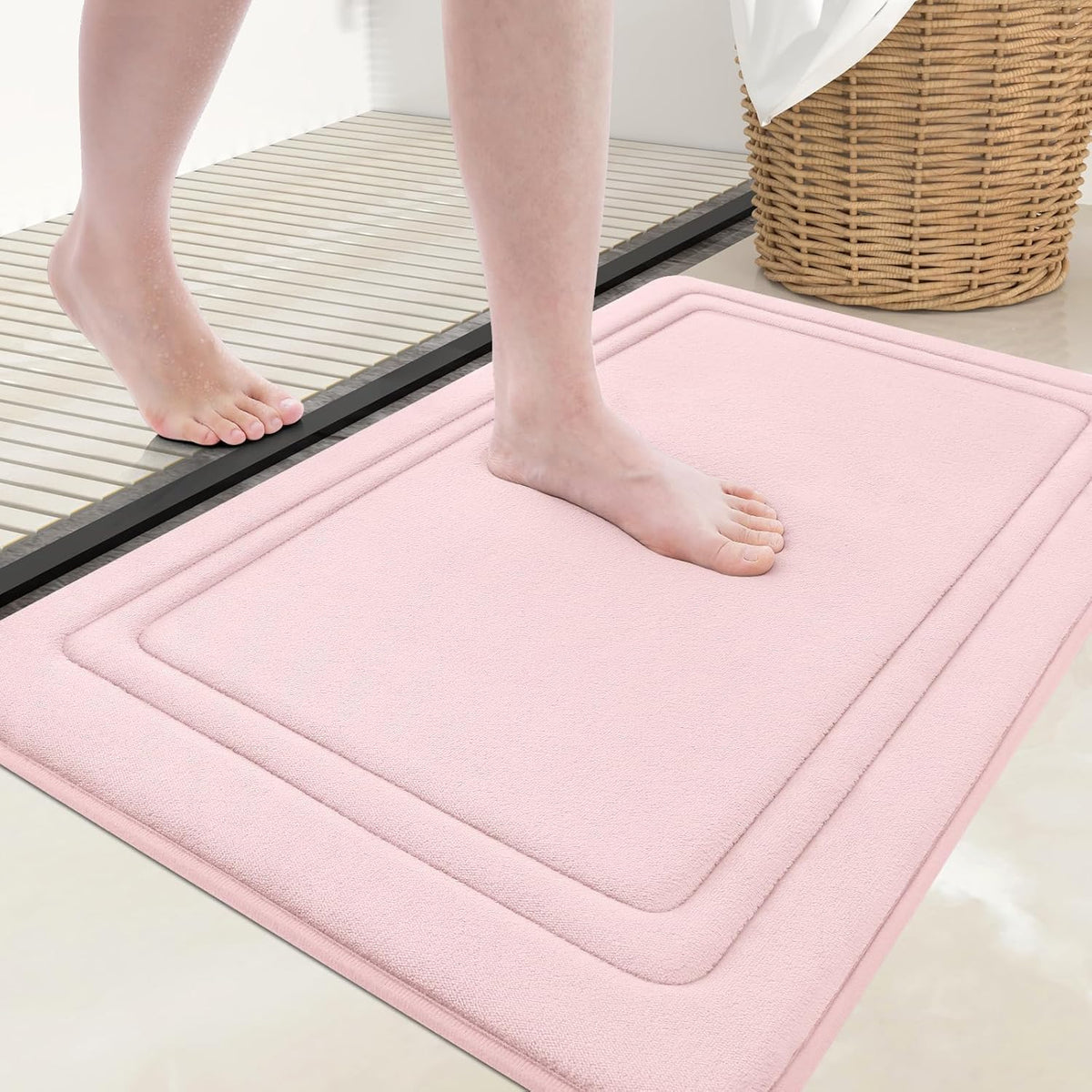 Grandaily Memory Foam Bath Mat Rug 30x20, Ultra Soft, Non-Slip and Absorbent Bathroom Rugs, Machine Wash Dry, Comfortable Bath Carpet for Bathroom Floor, Tub and Shower, Black