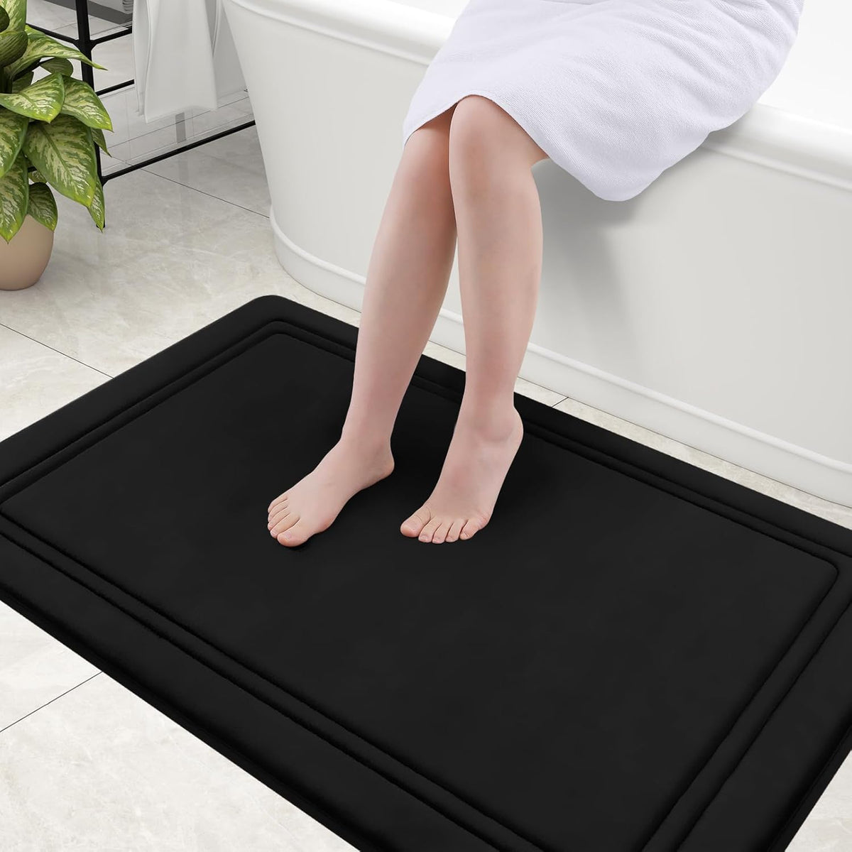 Grandaily Memory Foam Bath Mat Rug 30x20, Ultra Soft, Non-Slip and Absorbent Bathroom Rugs, Machine Wash Dry, Comfortable Bath Carpet for Bathroom Floor, Tub and Shower, Black