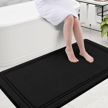 Grandaily Memory Foam Bath Mat Rug 30x20, Ultra Soft, Non-Slip and Absorbent Bathroom Rugs, Machine Wash Dry, Comfortable Bath Carpet for Bathroom Floor, Tub and Shower, Black