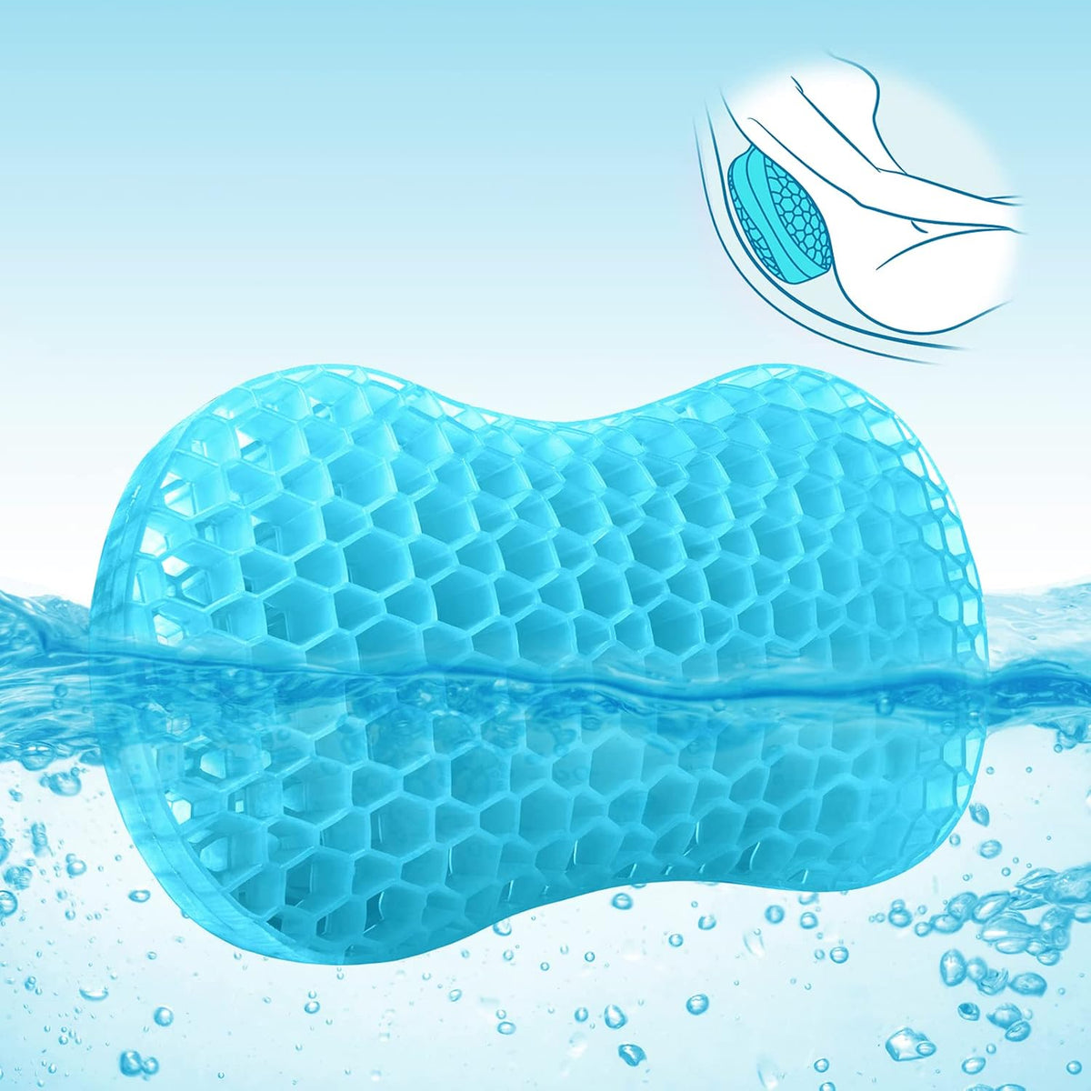Bath Jello Gel Bath Pillows, Lumbar Pillow for Bathtub, Back Support Pillow, Gel Pillow with Non-Slip Suction Cups for Lumbar, Back Rest Support, Fits Curved or Straight Back Tubs, Aqua