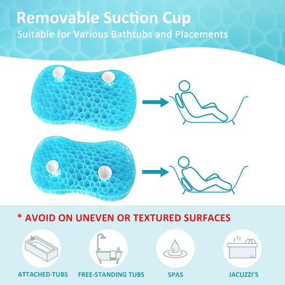 Bath Jello Gel Bath Pillows, Lumbar Pillow for Bathtub, Back Support Pillow, Gel Pillow with Non-Slip Suction Cups for Lumbar, Back Rest Support, Fits Curved or Straight Back Tubs, Aqua