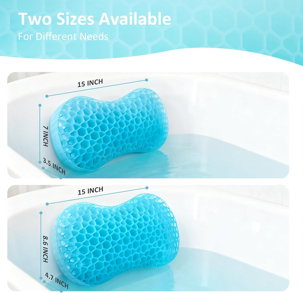 Bath Jello Gel Bath Pillows, Lumbar Pillow for Bathtub, Back Support Pillow, Gel Pillow with Non-Slip Suction Cups for Lumbar, Back Rest Support, Fits Curved or Straight Back Tubs, Aqua