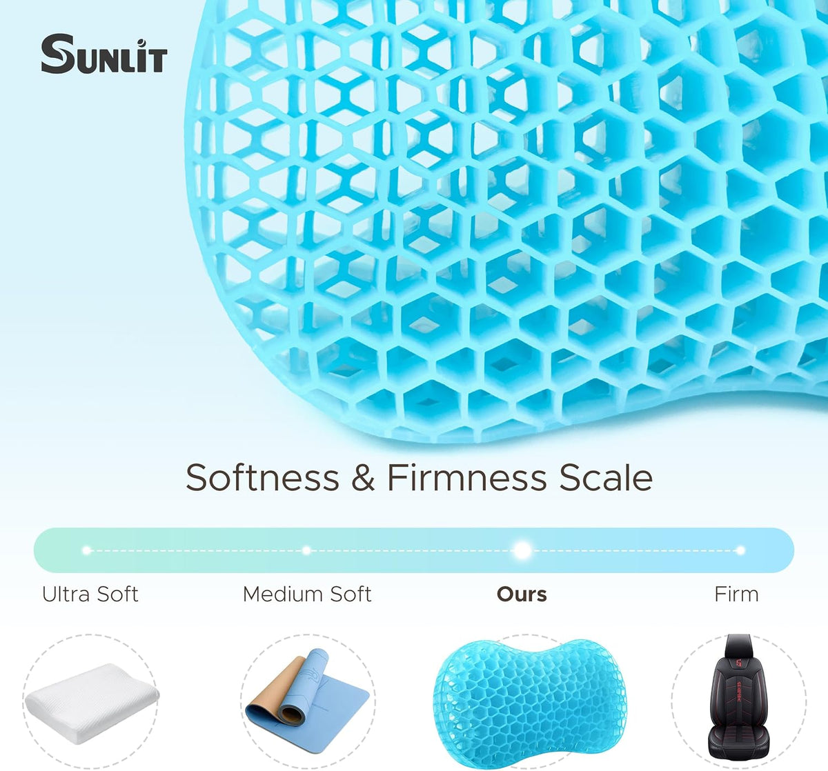 Bath Jello Gel Bath Pillows, Lumbar Pillow for Bathtub, Back Support Pillow, Gel Pillow with Non-Slip Suction Cups for Lumbar, Back Rest Support, Fits Curved or Straight Back Tubs, Aqua