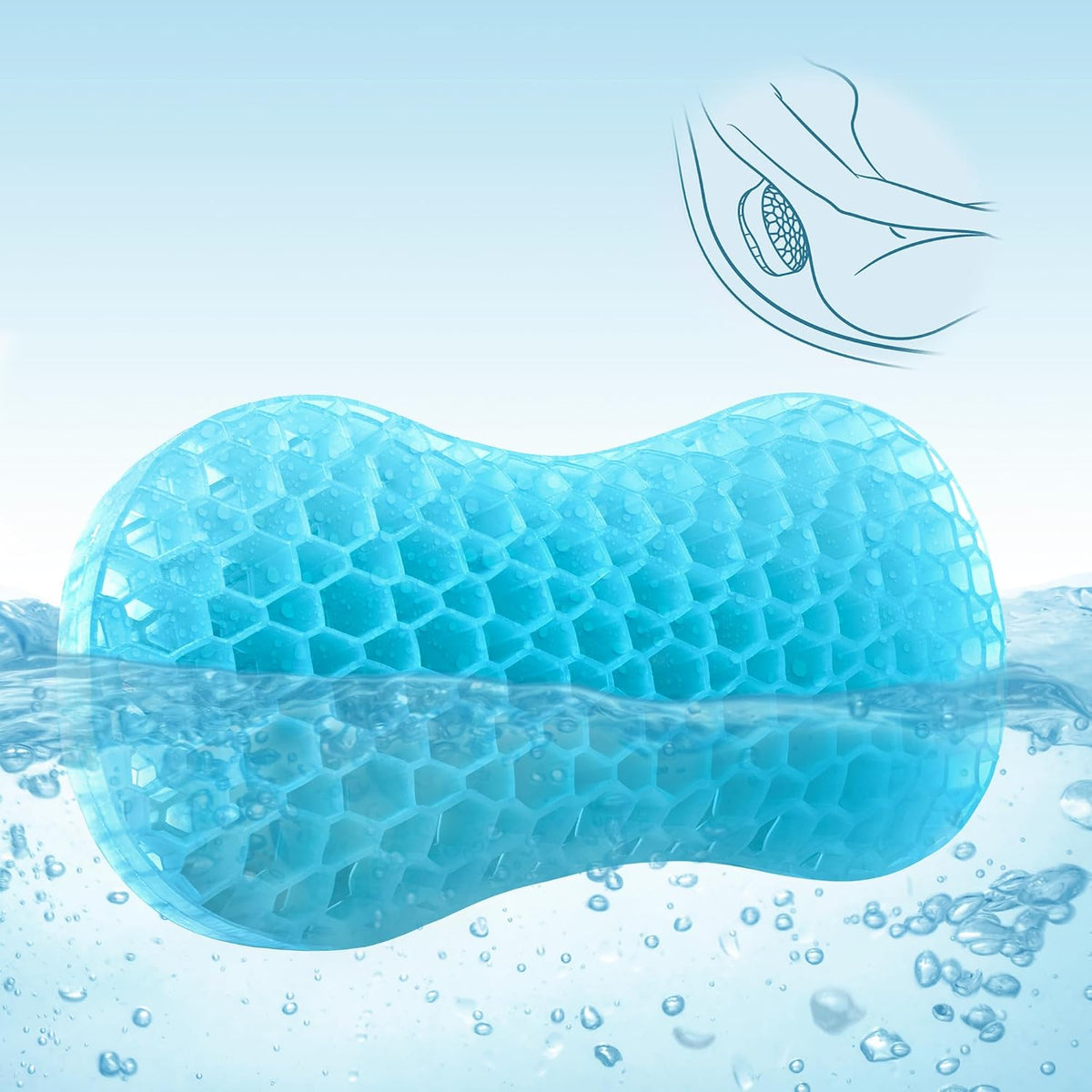 Bath Jello Gel Bath Pillows, Lumbar Pillow for Bathtub, Back Support Pillow, Gel Pillow with Non-Slip Suction Cups for Lumbar, Back Rest Support, Fits Curved or Straight Back Tubs, Aqua