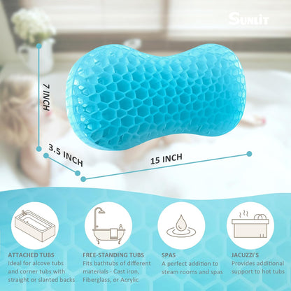 Bath Jello Gel Bath Pillows, Lumbar Pillow for Bathtub, Back Support Pillow, Gel Pillow with Non-Slip Suction Cups for Lumbar, Back Rest Support, Fits Curved or Straight Back Tubs, Aqua