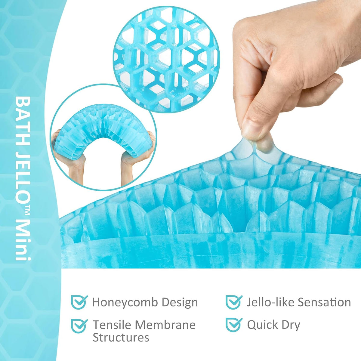 Bath Jello Gel Bath Pillows, Lumbar Pillow for Bathtub, Back Support Pillow, Gel Pillow with Non-Slip Suction Cups for Lumbar, Back Rest Support, Fits Curved or Straight Back Tubs, Aqua