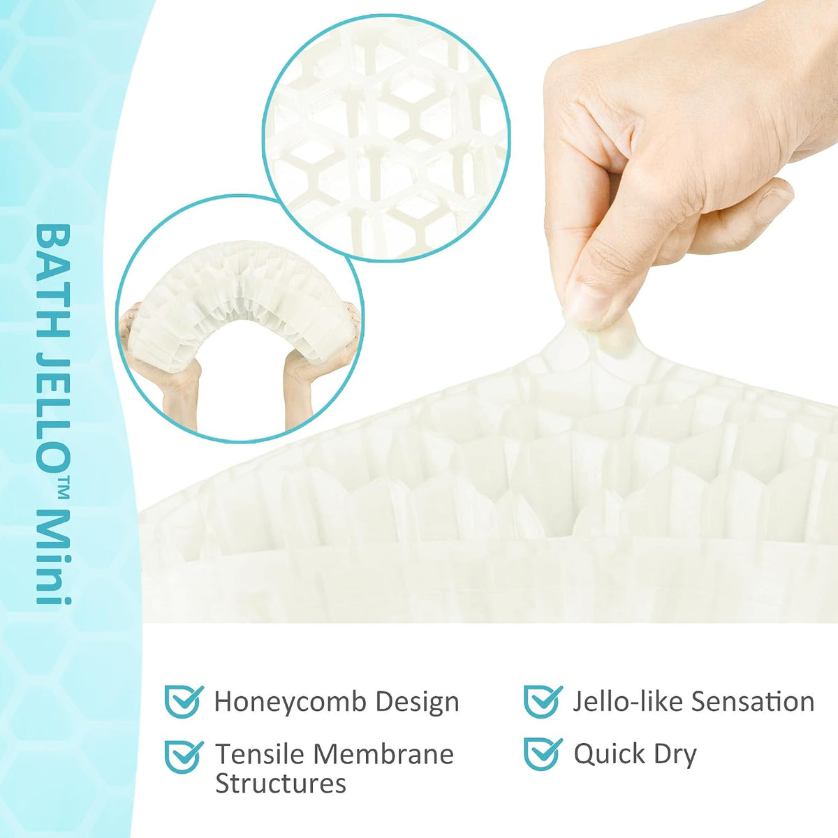 Bath Jello Gel Bath Pillows, Lumbar Pillow for Bathtub, Back Support Pillow, Gel Pillow with Non-Slip Suction Cups for Lumbar, Back Rest Support, Fits Curved or Straight Back Tubs, Aqua