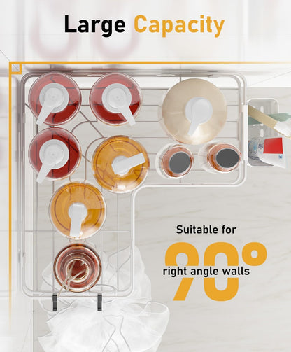 3 Pack Corner Shower Shelves, Rustproof Shower Organizer Caddy | No Drilling Shower Organizer Corner Exclusively for 90 Degree Right-Angle Walls with Hooks and Toothpaste Holder, Black