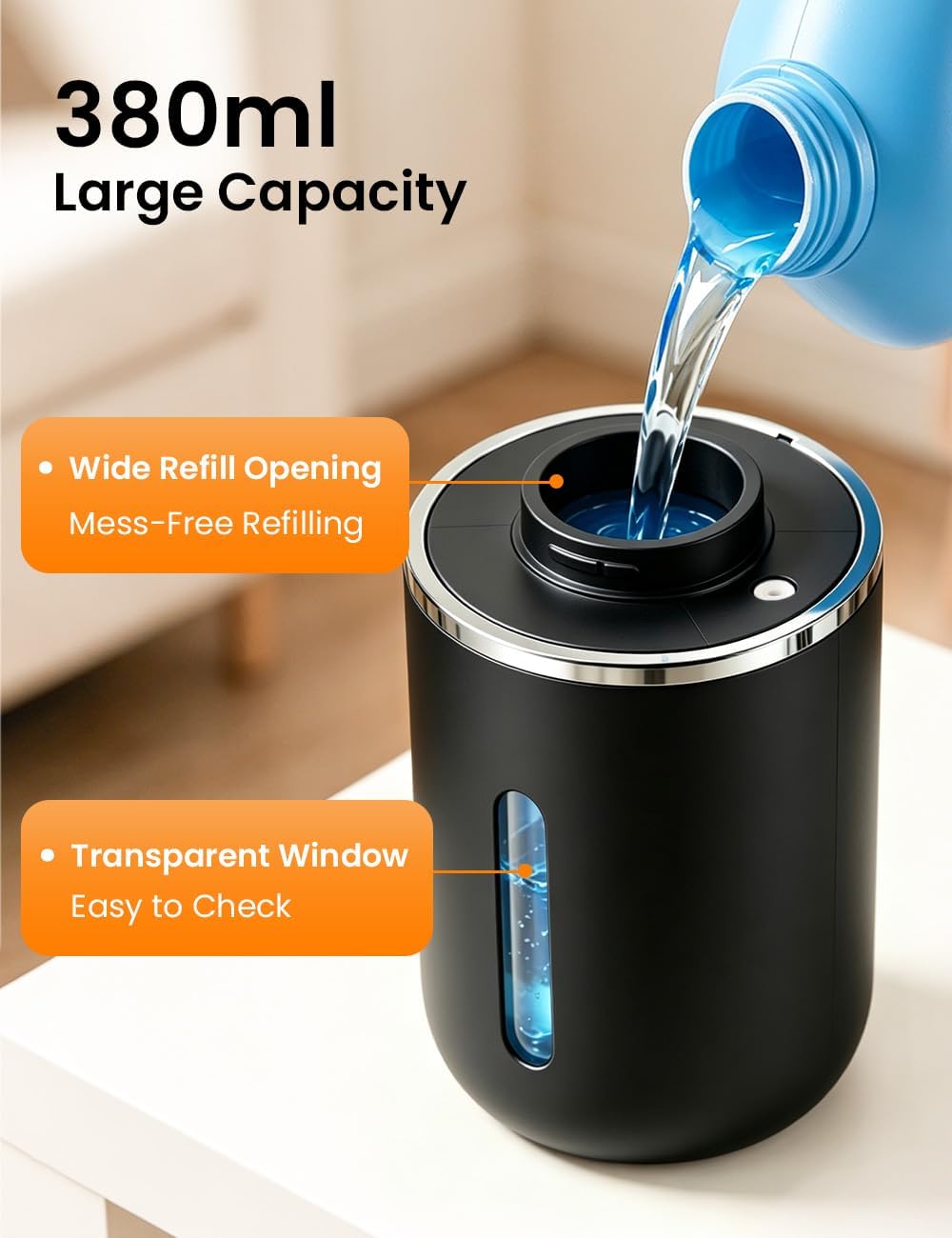 Automatic Soap Dispenser Touchless, USB Rechargeable Hand Soap Dispenser, 4 Adjustable Soap Levels, IPX5 Waterproof, 12.8oz/380ml, Countertop or Wall Mounted for Bathroom and Kitchen, White