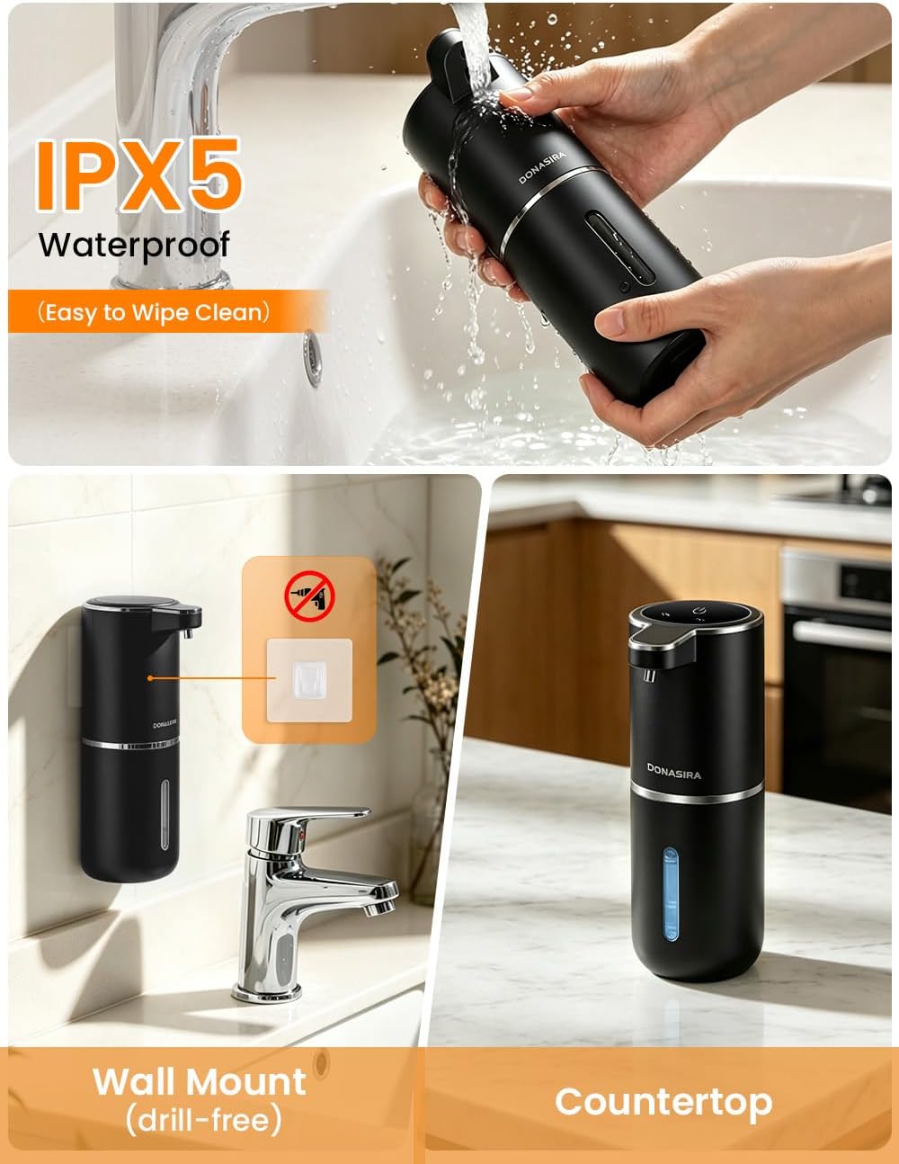 Automatic Soap Dispenser Touchless, USB Rechargeable Hand Soap Dispenser, 4 Adjustable Soap Levels, IPX5 Waterproof, 12.8oz/380ml, Countertop or Wall Mounted for Bathroom and Kitchen, White