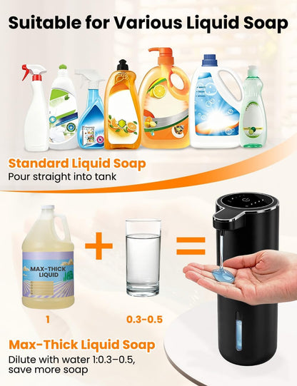 Automatic Soap Dispenser Touchless, USB Rechargeable Hand Soap Dispenser, 4 Adjustable Soap Levels, IPX5 Waterproof, 12.8oz/380ml, Countertop or Wall Mounted for Bathroom and Kitchen, White