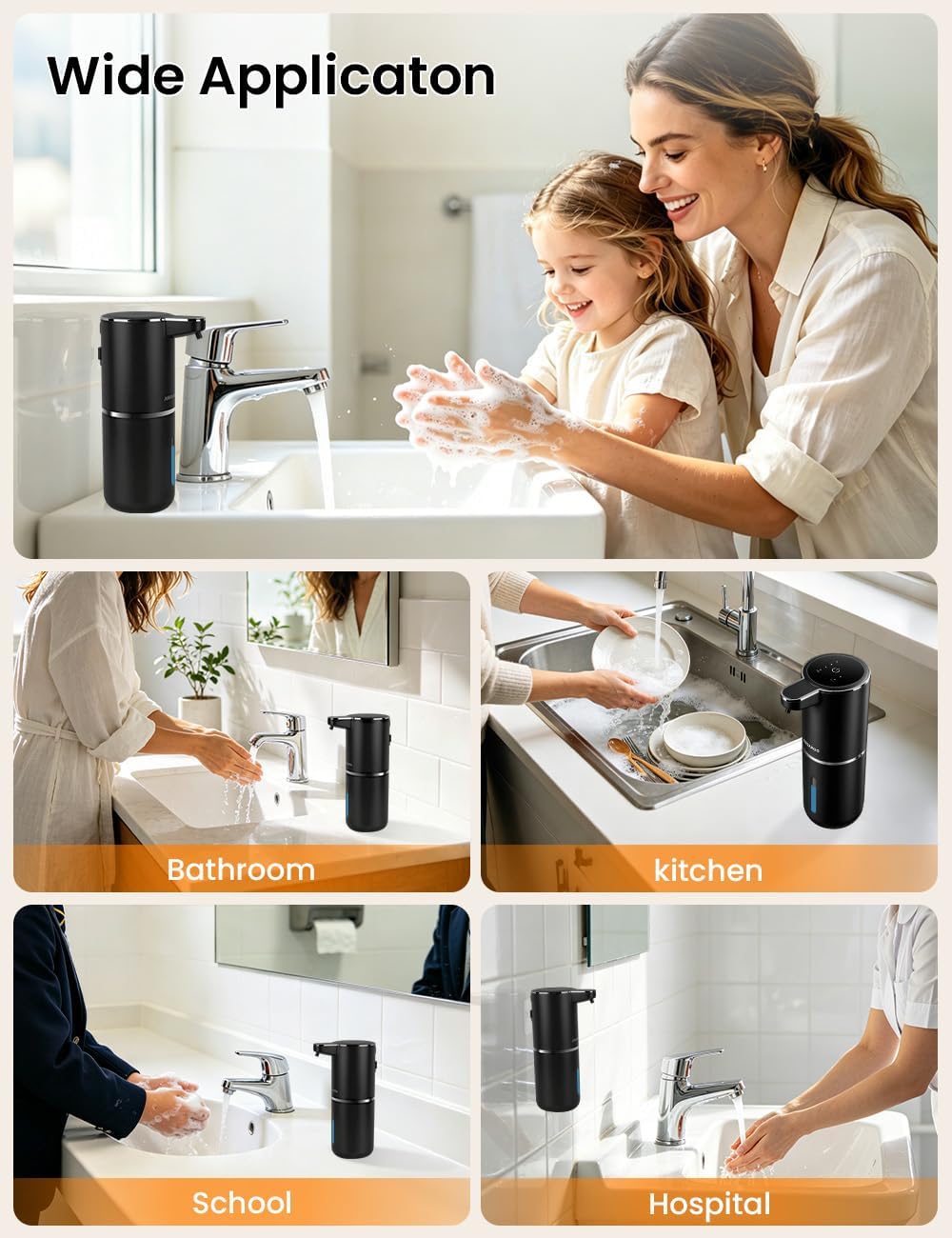 Automatic Soap Dispenser Touchless, USB Rechargeable Hand Soap Dispenser, 4 Adjustable Soap Levels, IPX5 Waterproof, 12.8oz/380ml, Countertop or Wall Mounted for Bathroom and Kitchen, White