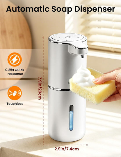 Automatic Soap Dispenser Touchless, USB Rechargeable Hand Soap Dispenser, 4 Adjustable Soap Levels, IPX5 Waterproof, 12.8oz/380ml, Countertop or Wall Mounted for Bathroom and Kitchen, White